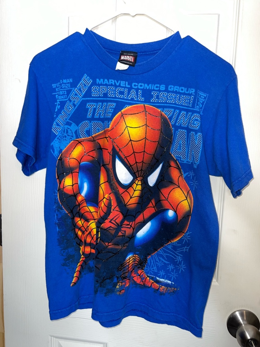 Vintage Marvel Amazing Spider-Man blue KIDS  t-shirt SIZE XL 14/16 Mad Engine